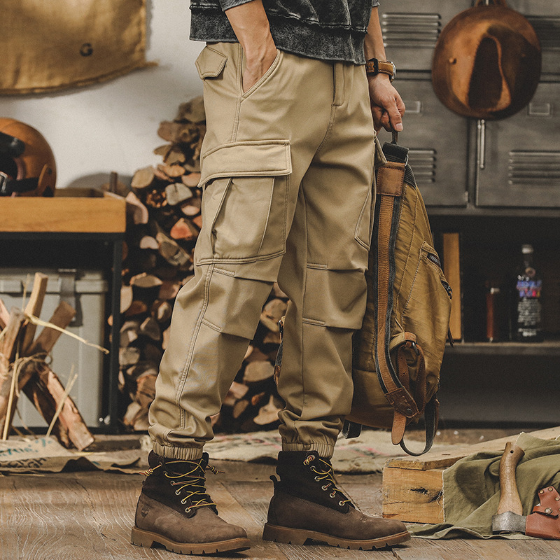 冬季加絨加厚褲子男潮牌束腳褲2023新款男士秋冬褲子寬鬆休閒褲男