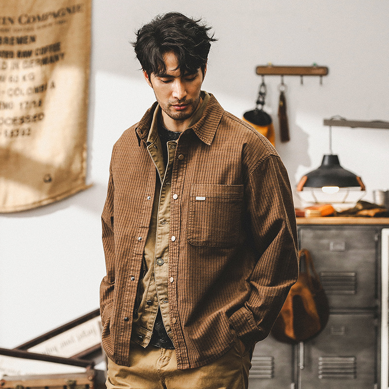 美式重磅復古長袖襯衫外套男春秋款潮牌寬鬆華夫格肌理秋季襯衣男