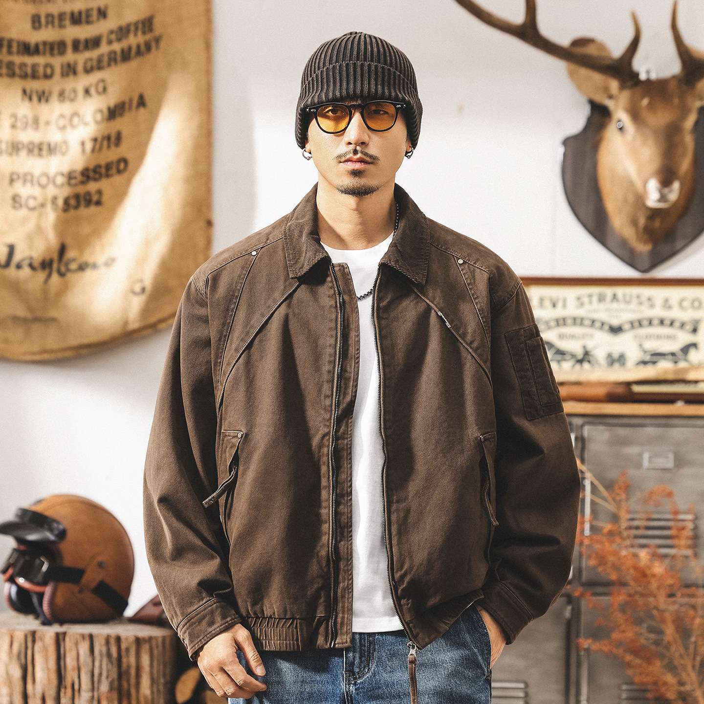 美式復古工裝外套男春秋寬鬆硬漢寬鬆潮牌美拉德休閒戶外獵裝夾克