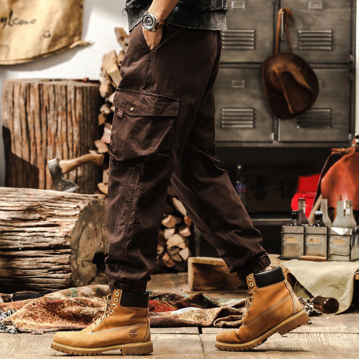 美拉德重磅復古咖色工裝褲子男秋季新款潮牌直筒寬鬆男士休閒褲潮