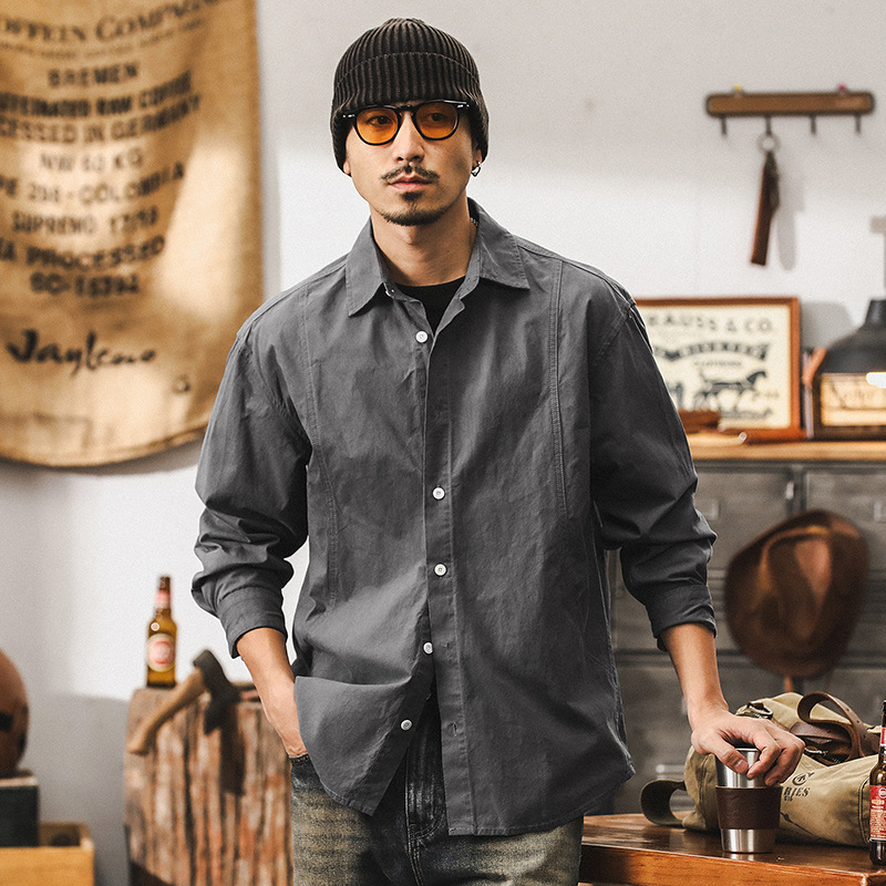 美式復古工裝襯衫男士長袖秋季2024新款帥氣潮流襯衣外套男春秋款