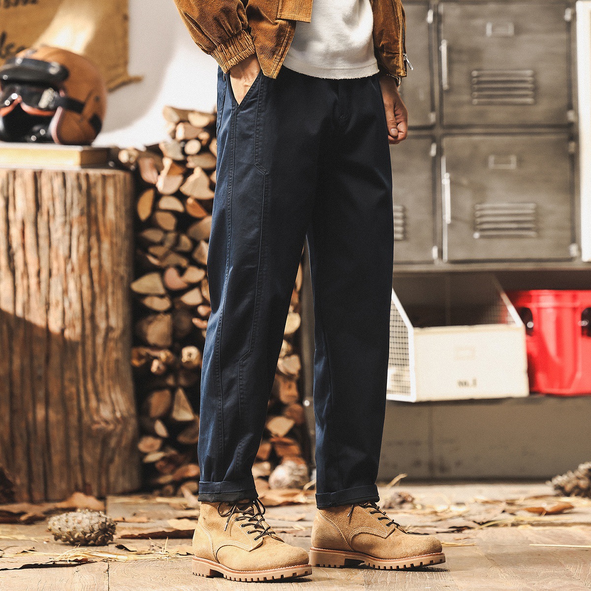 灰綠色工裝褲子男秋季寬鬆潮牌男士休閒褲2025新款美式復古長褲男