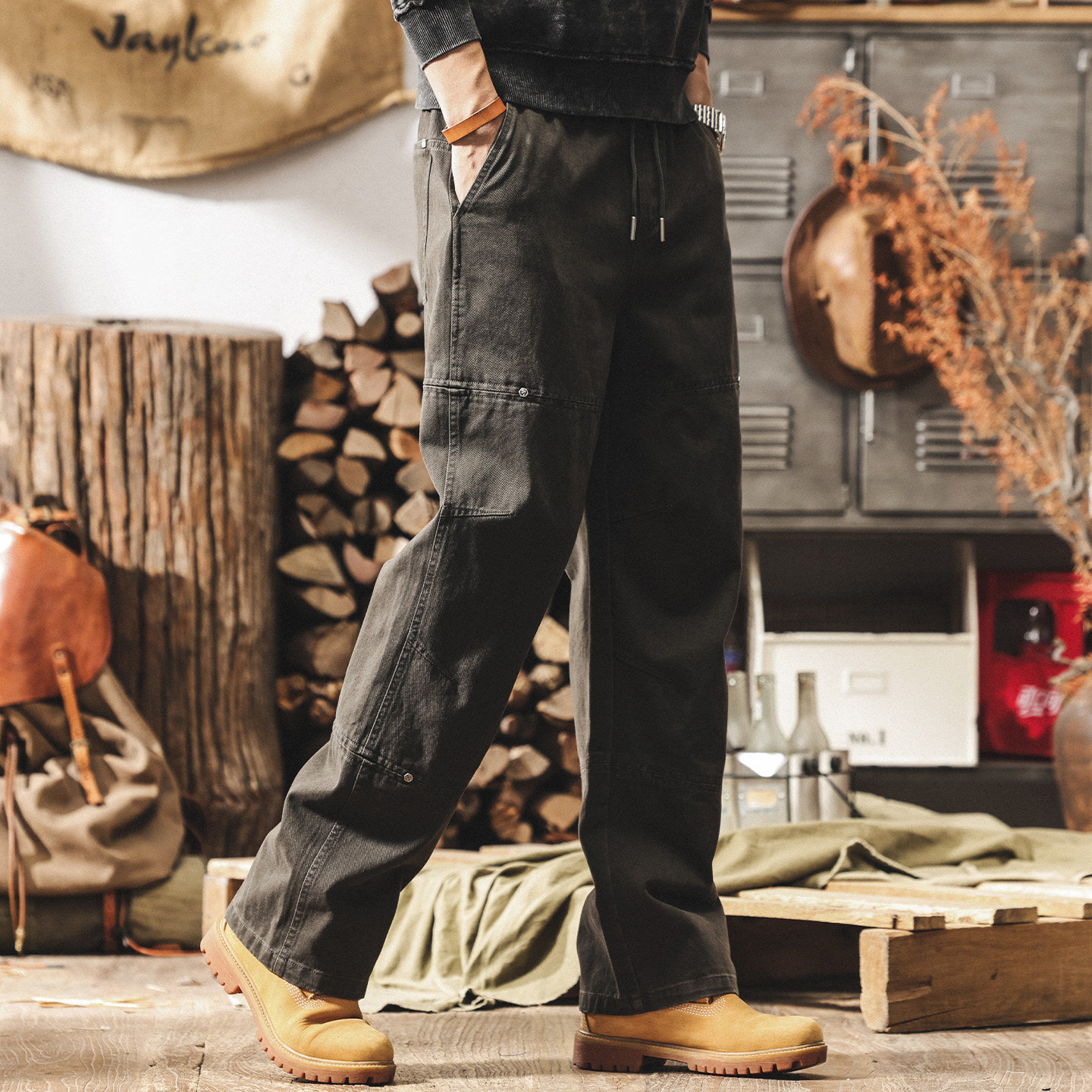 美式復古工裝褲子男春季直筒2026新款男褲潮牌水洗寬鬆休閒長褲男