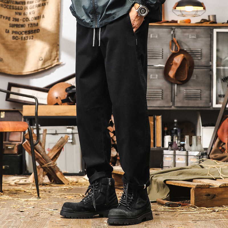 美式復古黑色工裝褲男秋裝2024新款潮牌寬鬆小白布休閒男褲長褲