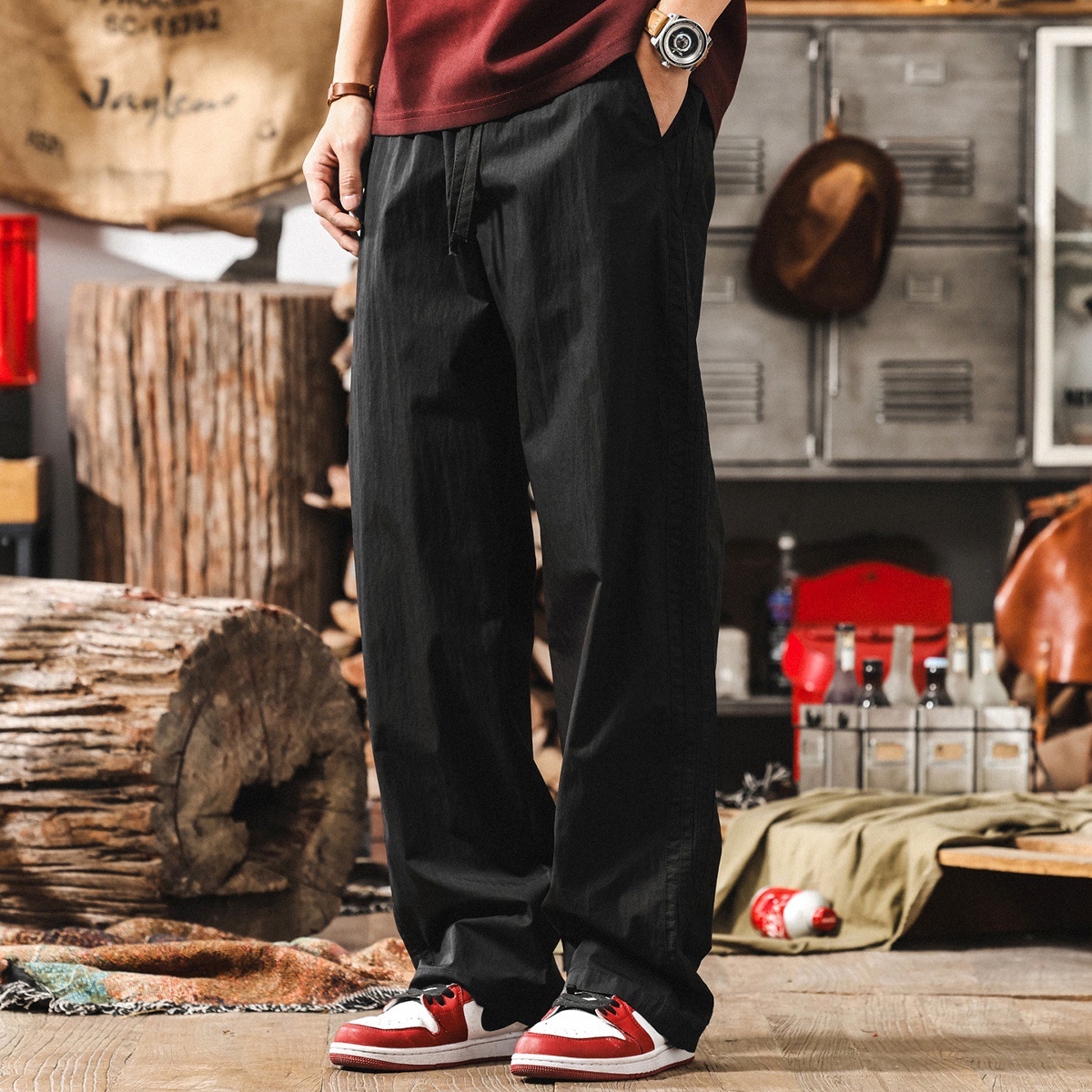 美式復古寬鬆闊腿休閒褲男夏季新款直筒垂感男士褲子薄款速幹褲男