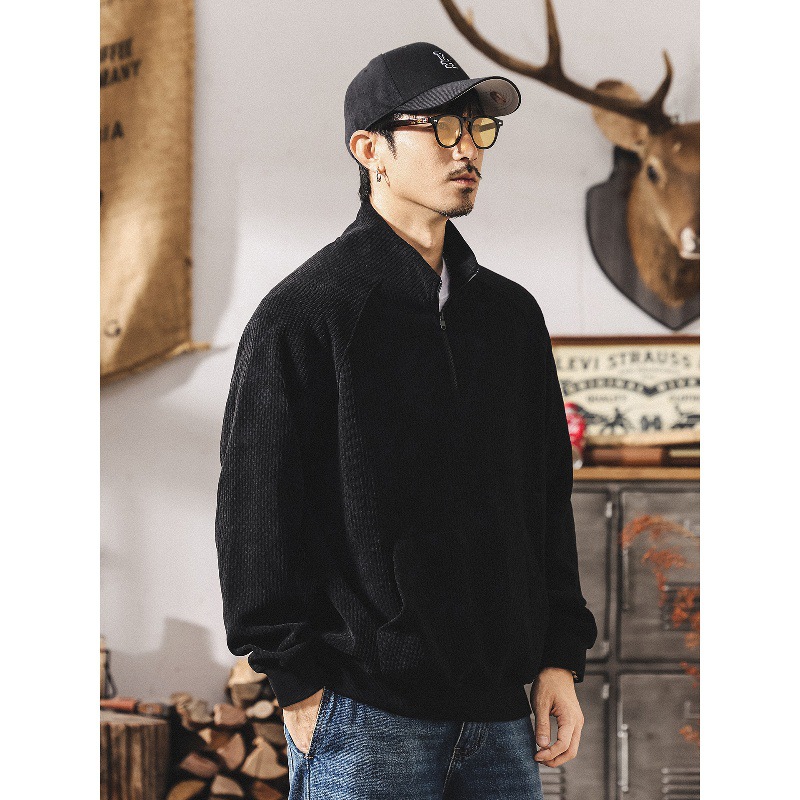 美式復古400g重磅半高領衛衣男春秋潮牌保暖絨感寬鬆半拉鍊外套男