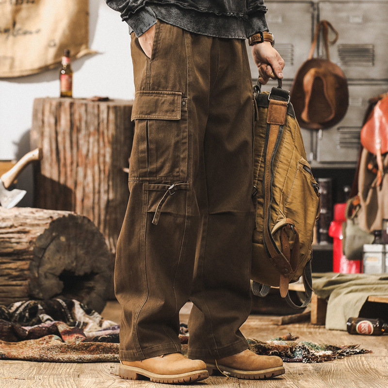 美式復古卡其色工裝褲子男春季潮牌寬鬆直筒褲男2025新款休閒長褲