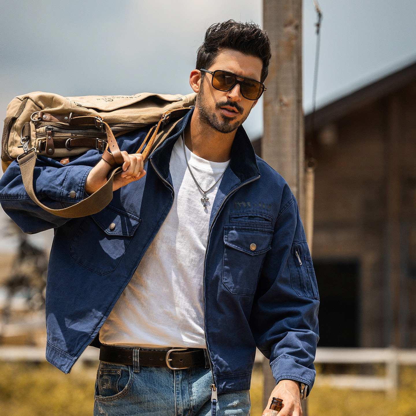 美式復古硬漢珠帆工裝外套男春秋2026新款重磅寬鬆潮牌水洗夾克男