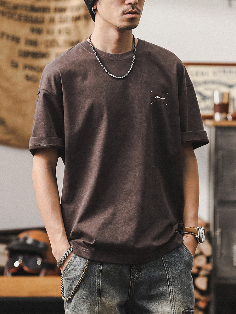 雙紗重磅T恤短袖男夏季2024新款涼感美式復古扎染半袖寬鬆上衣男