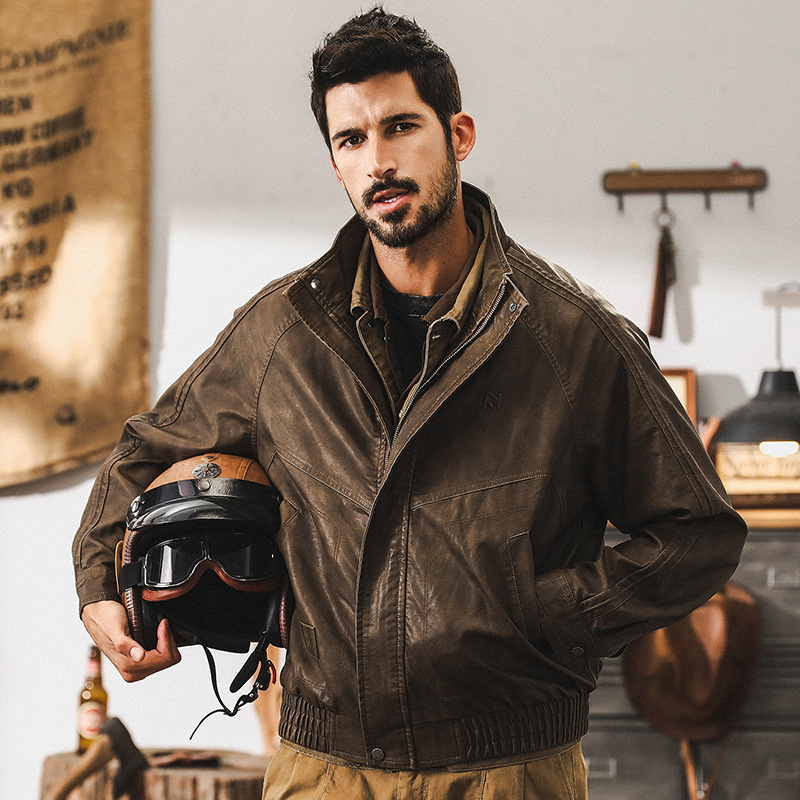 美式復古軟皮衣外套男冬季加絨寬鬆硬漢帥氣機車服秋冬款棉服夾克