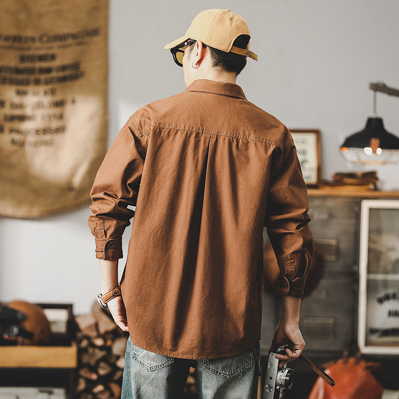 美式復古長袖襯衫男美式工裝潮牌獵裝上衣男寬鬆襯衣男士春季外套