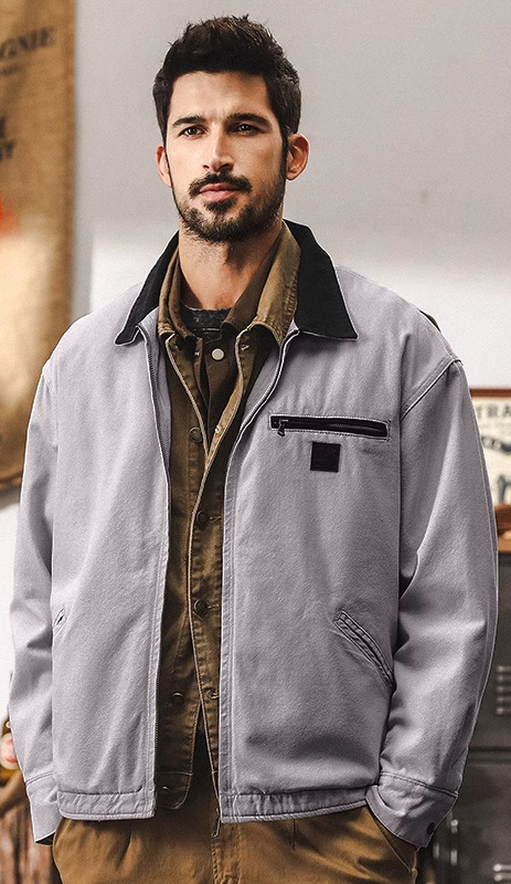 美式復古重磅工裝外套男秋冬款寬鬆潮流痞帥硬漢水洗底特律夾克男