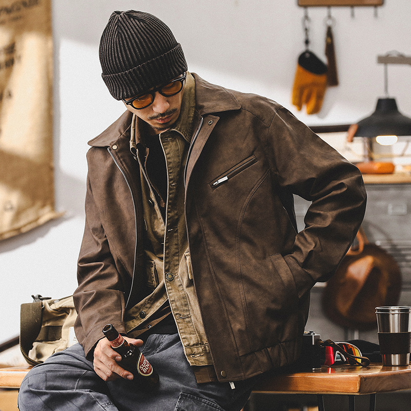 美式復古皮衣外套男秋季潮牌機車服男2024新款寬鬆潮流痞帥皮夾克