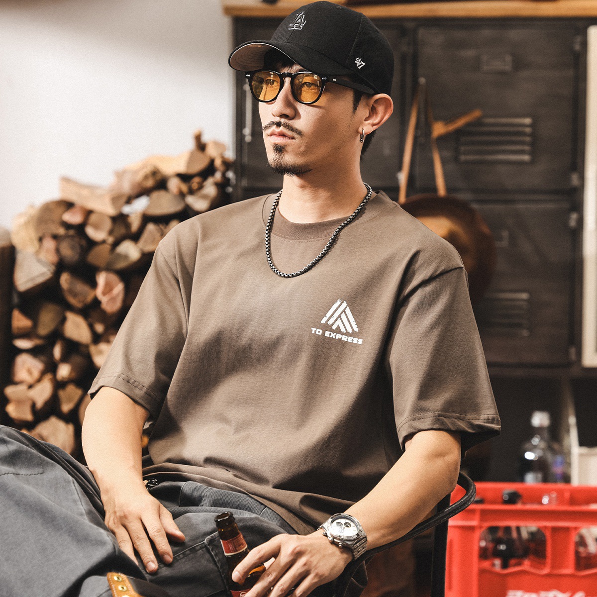 夏季男士短袖2025新款潮流t恤男裝寬鬆半袖體恤休閒美式印花上衣T