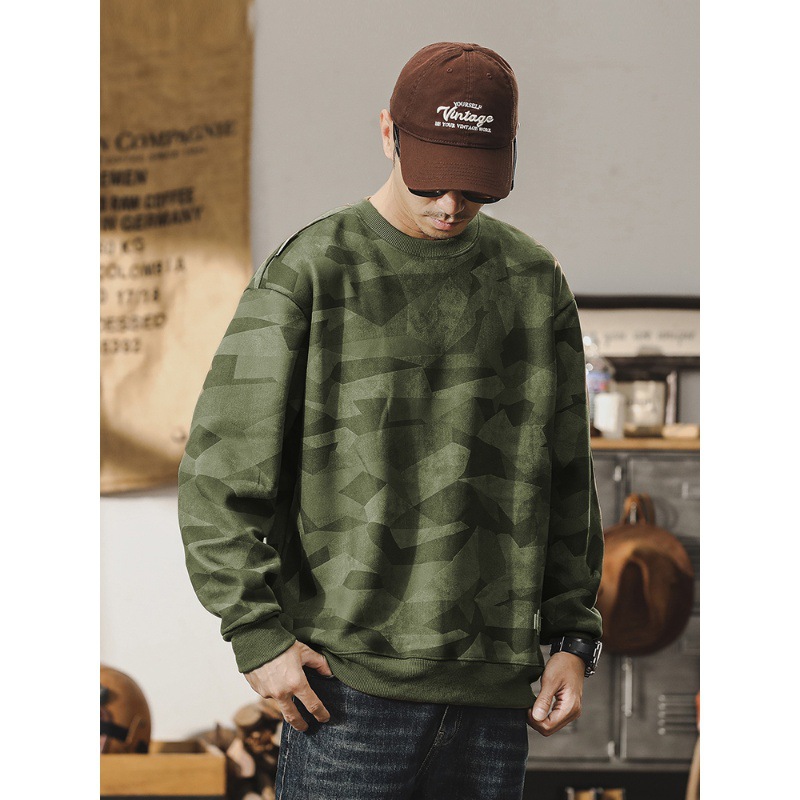 美式重磅復古麂皮絨衛衣男秋冬款潮牌寬鬆休閒加絨加厚上衣男冬季