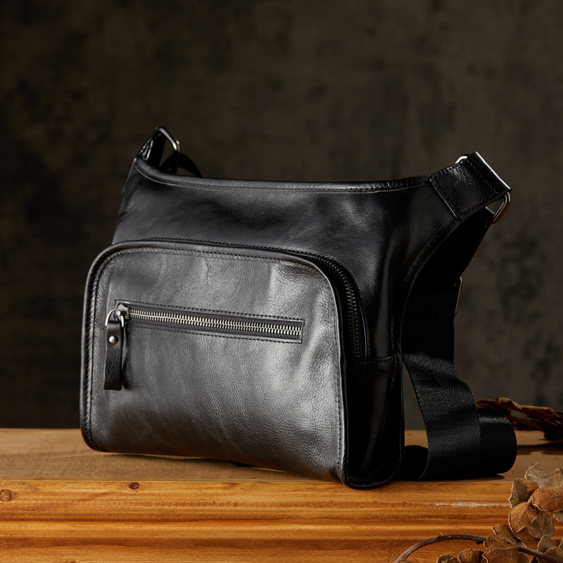手工植鞣牛皮男士斜挎包通勤休閒大容量單肩包多功能百搭真皮男包