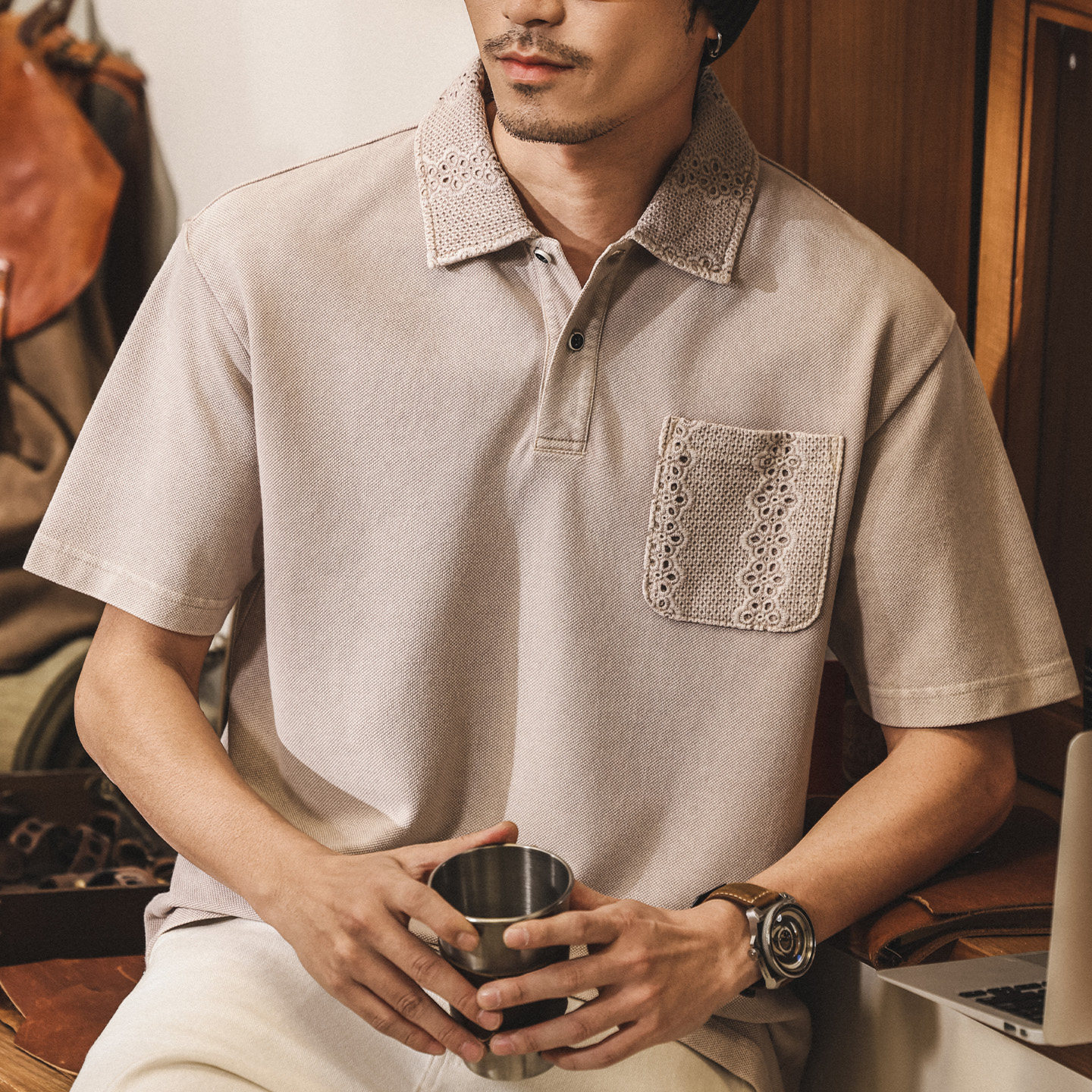 美式復古老錢風男士Polo衫夏季短袖T恤2026新款潮流重磅寬鬆上衣