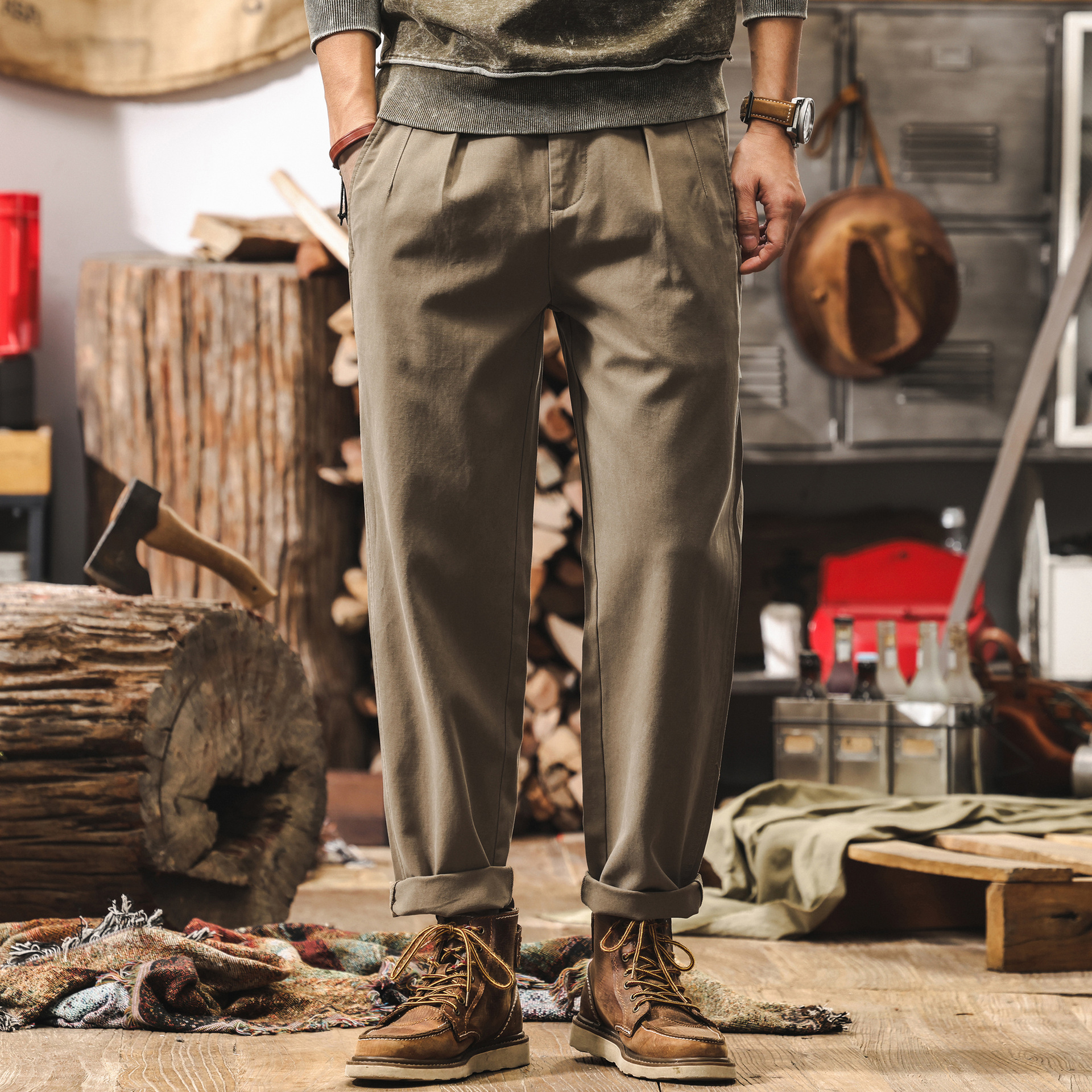 美拉德萊賽爾天絲褲子男春季2025新款美式復古寬鬆直筒男士休閒褲