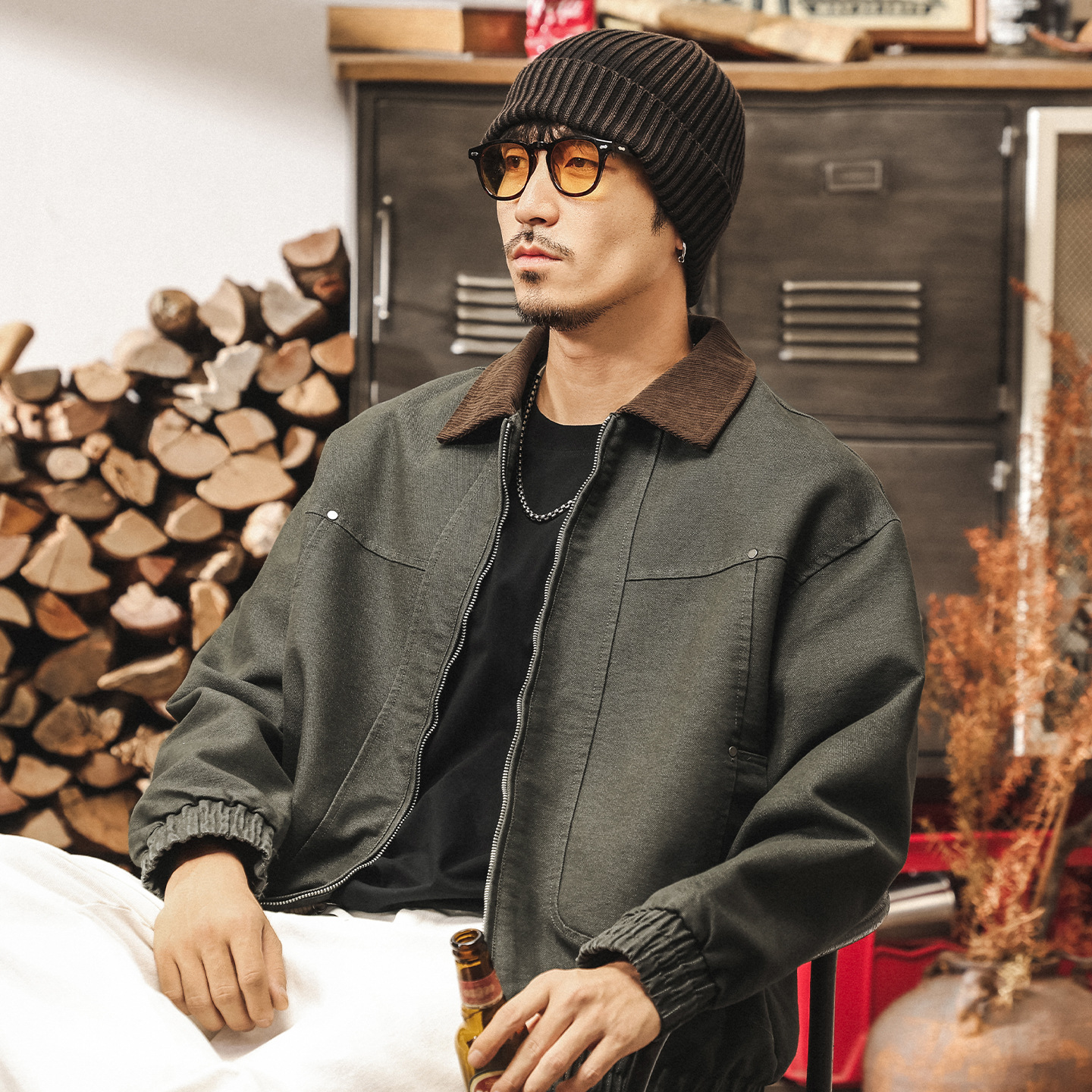 美式復古霜感巴恩風外套男春秋潮牌寬鬆硬漢工裝夾克男士秋季新款