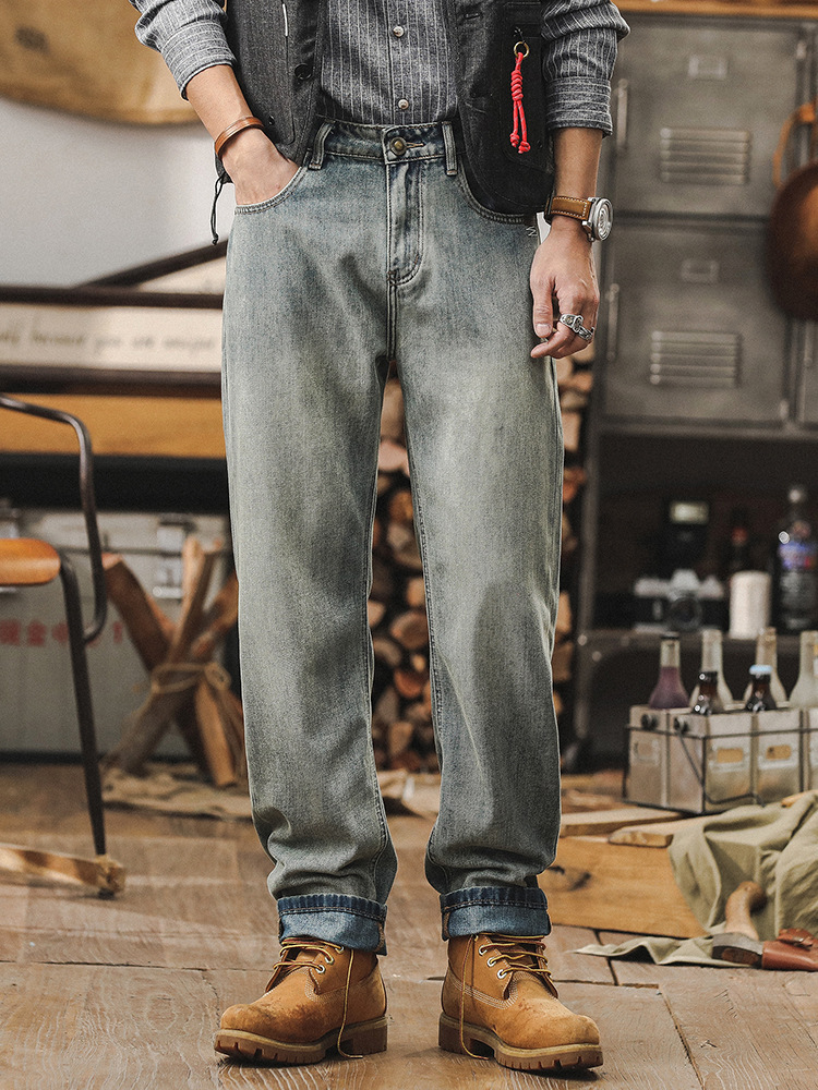 杰雷諾復古直筒牛仔褲男款夏季寬鬆潮牌休閒長褲美式高街闊腿褲子