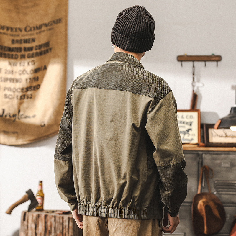 美式重磅復古燈芯絨工裝外套男秋冬款潮流拼接寬鬆休閒夾克男秋季