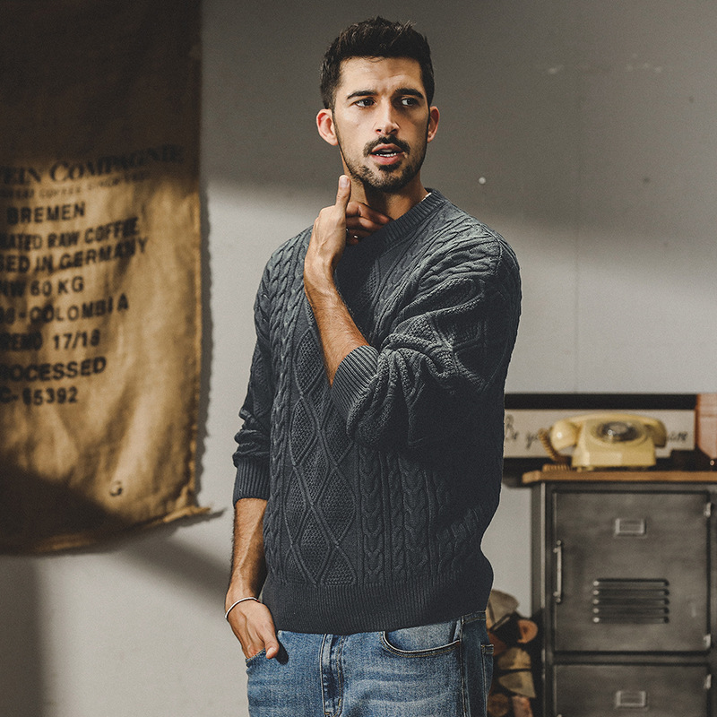 杰雷諾美式重磅經典復古毛衣男秋冬款寬鬆ins潮牌格紋針織衫外套