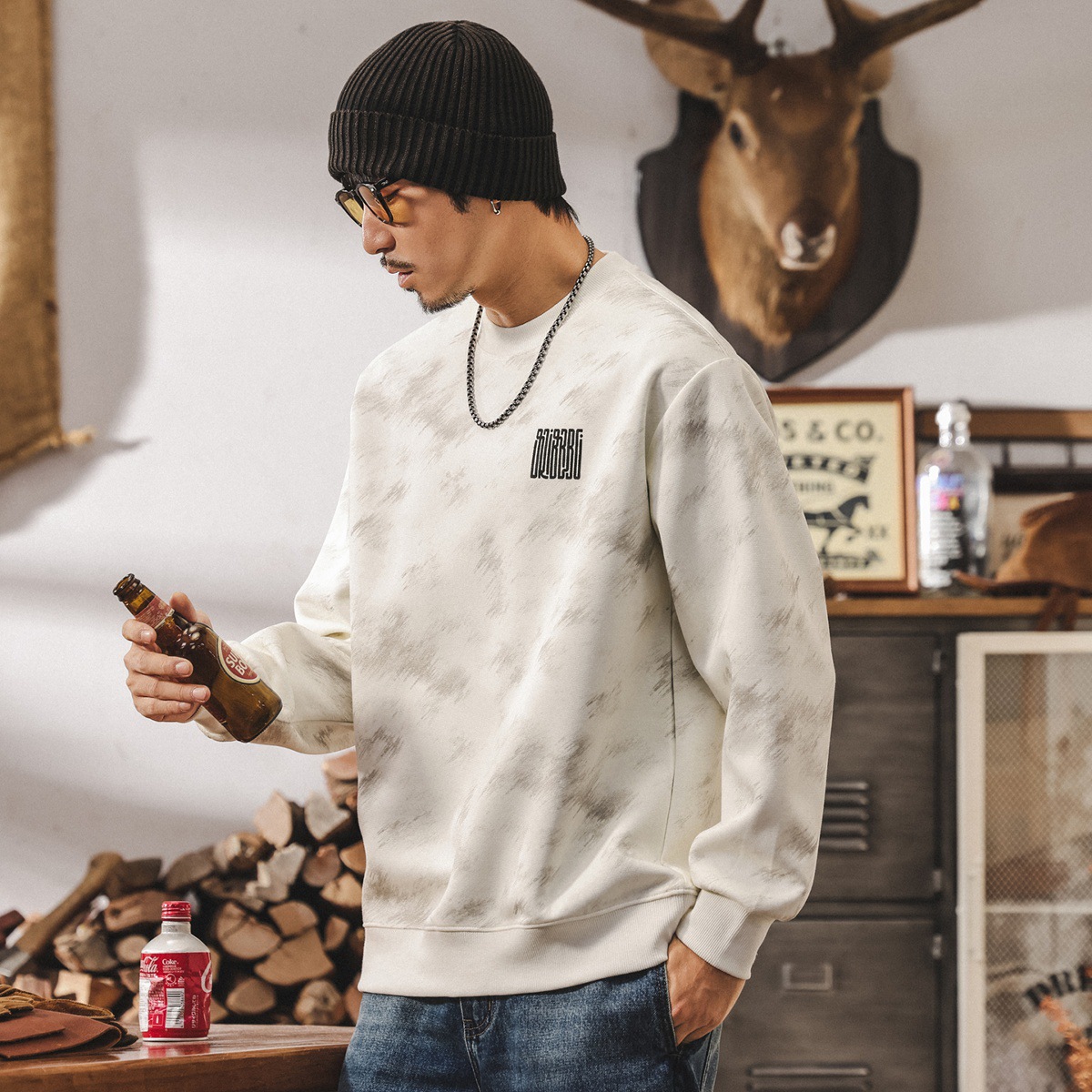 美式復古紫色重磅衛衣男春秋新款圓領寬鬆潮流休閒長袖秋季上衣男