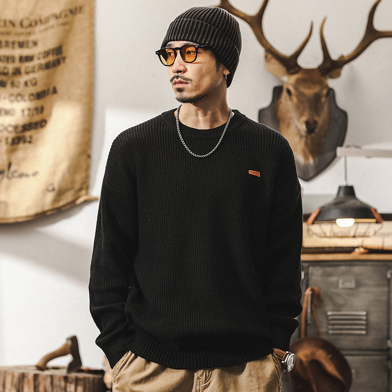 美式復古550g重磅珊瑚紅毛衣男冬季潮牌寬鬆簡約百搭針織衫秋冬款