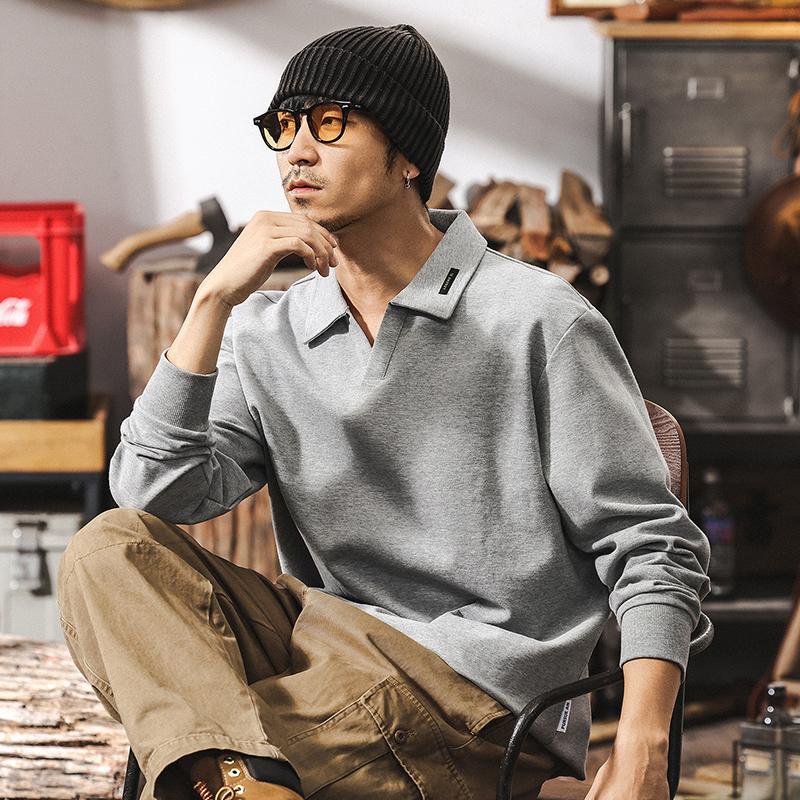 男士POLO衫春季2025新款潮牌美式復古寬鬆280g重磅T恤男長袖上衣