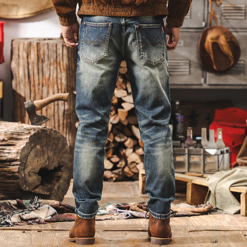 美式復古牛仔褲男款秋季2025新款潮牌機車修身直筒長褲男士休閒褲