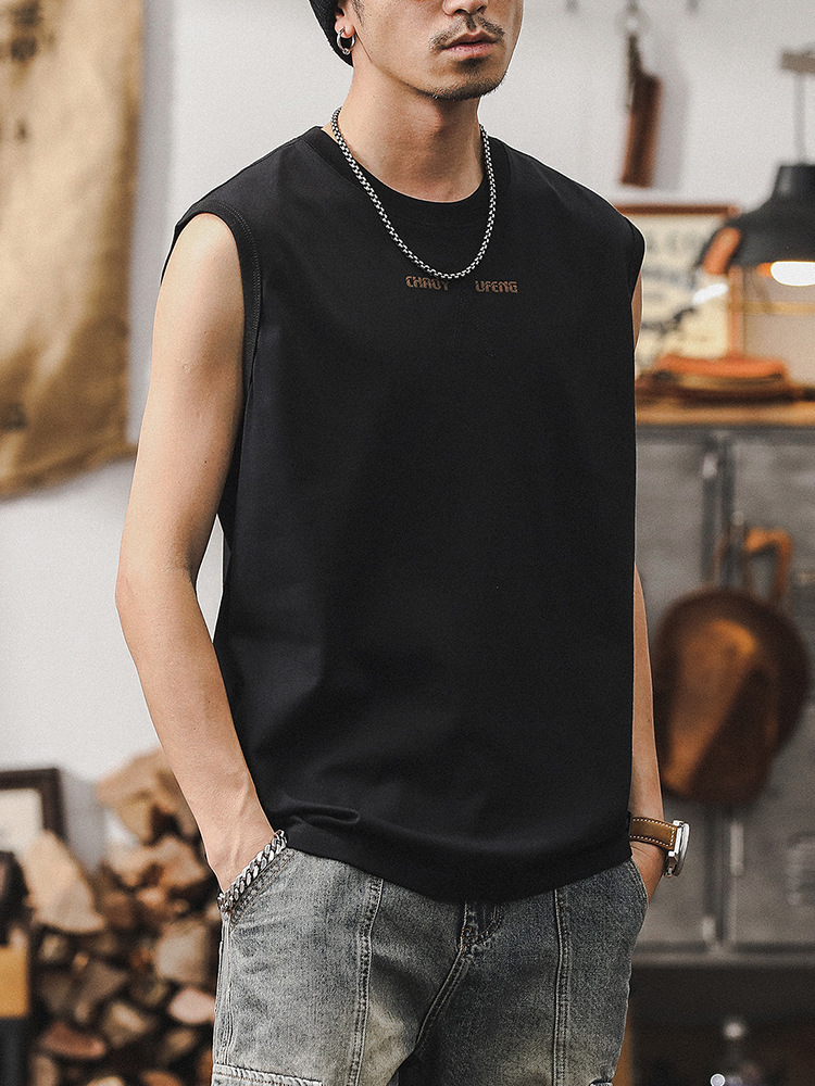 杰雷諾重磅無袖男T恤夏季坎肩運動健身美式背心男士寬鬆大碼體恤