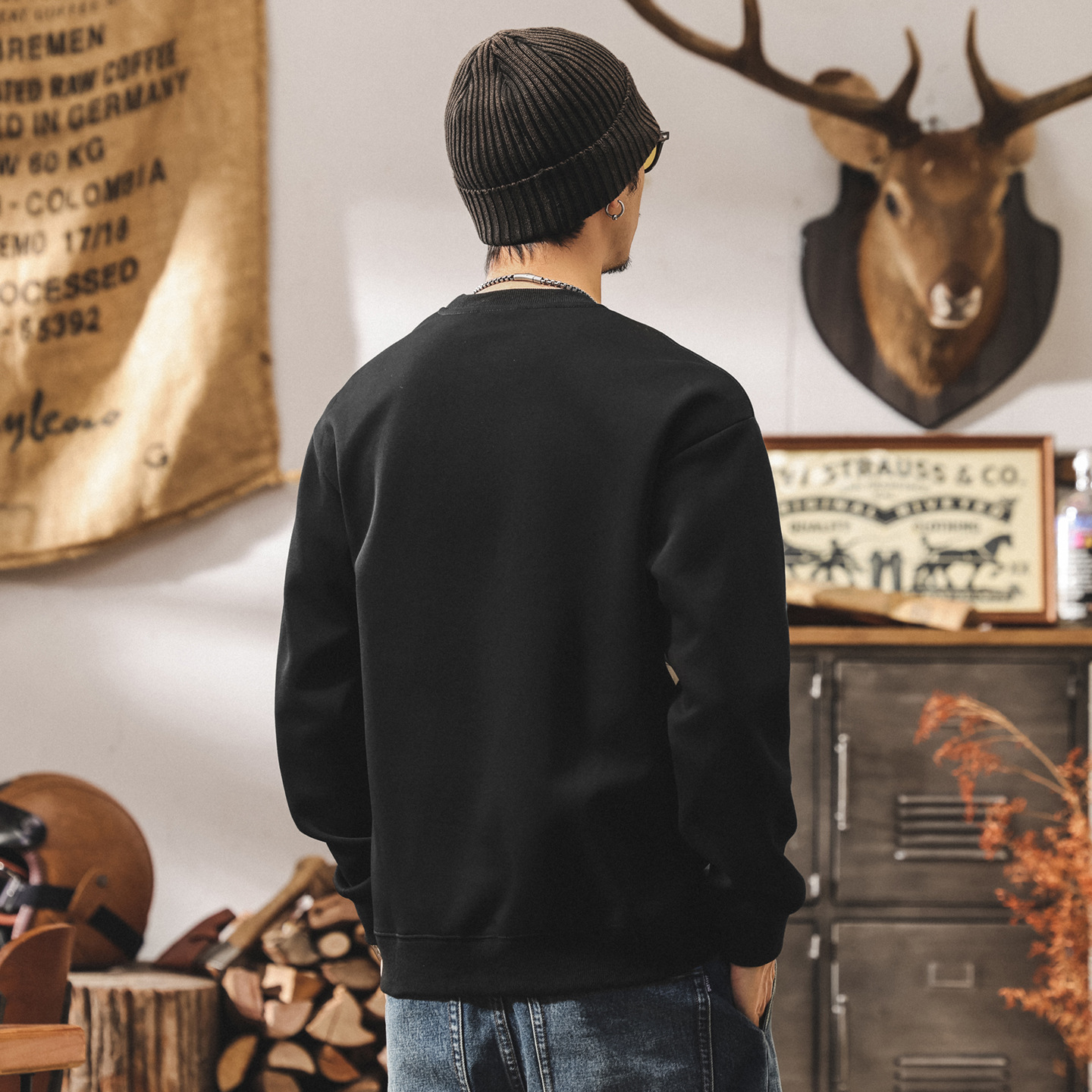 美式復古重磅男士衛衣2025新款春秋圓領寬鬆大碼男裝秋季拼色上衣