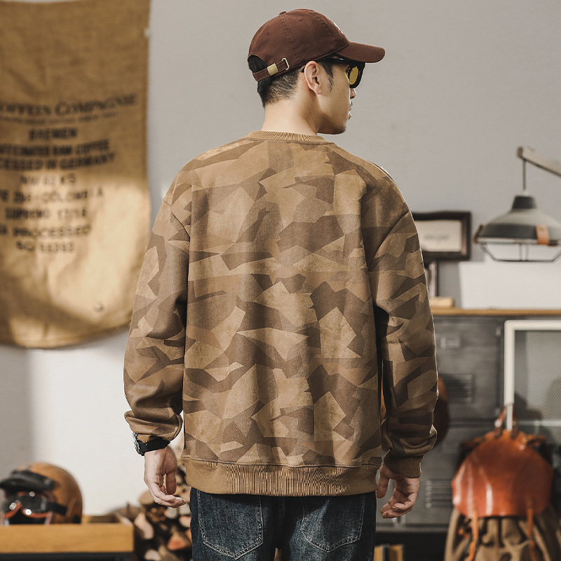 美式重磅復古麂皮絨衛衣男秋冬款潮牌寬鬆休閒加絨加厚上衣男冬季