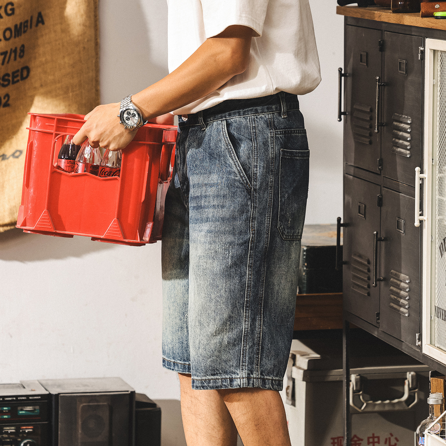 美式復古水洗牛仔短褲男夏季潮牌新款直筒五分褲男款寬鬆休閒中褲