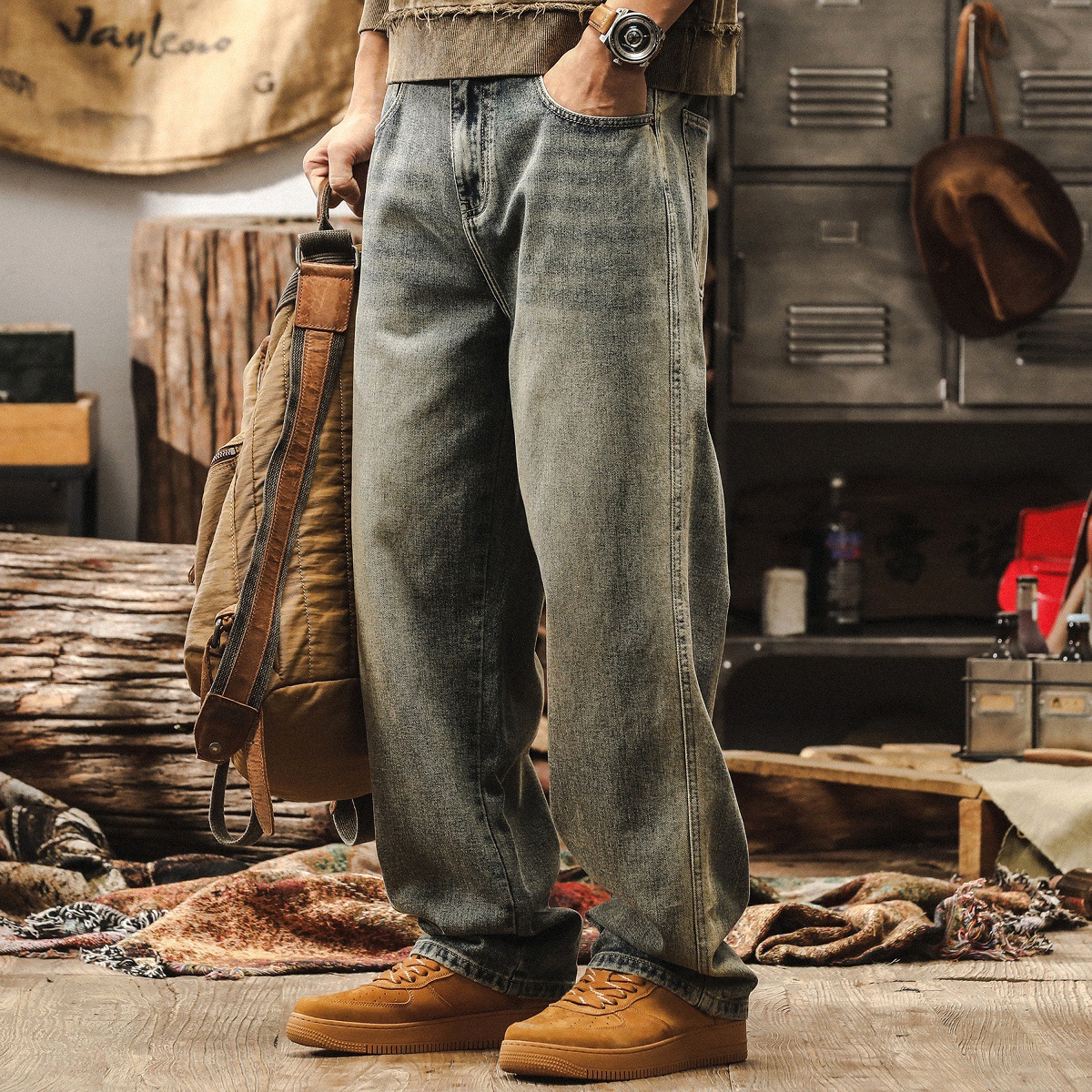 美式復古cleanfit闊腿牛仔褲男秋季新款潮牌寬鬆直筒休閒褲子男款