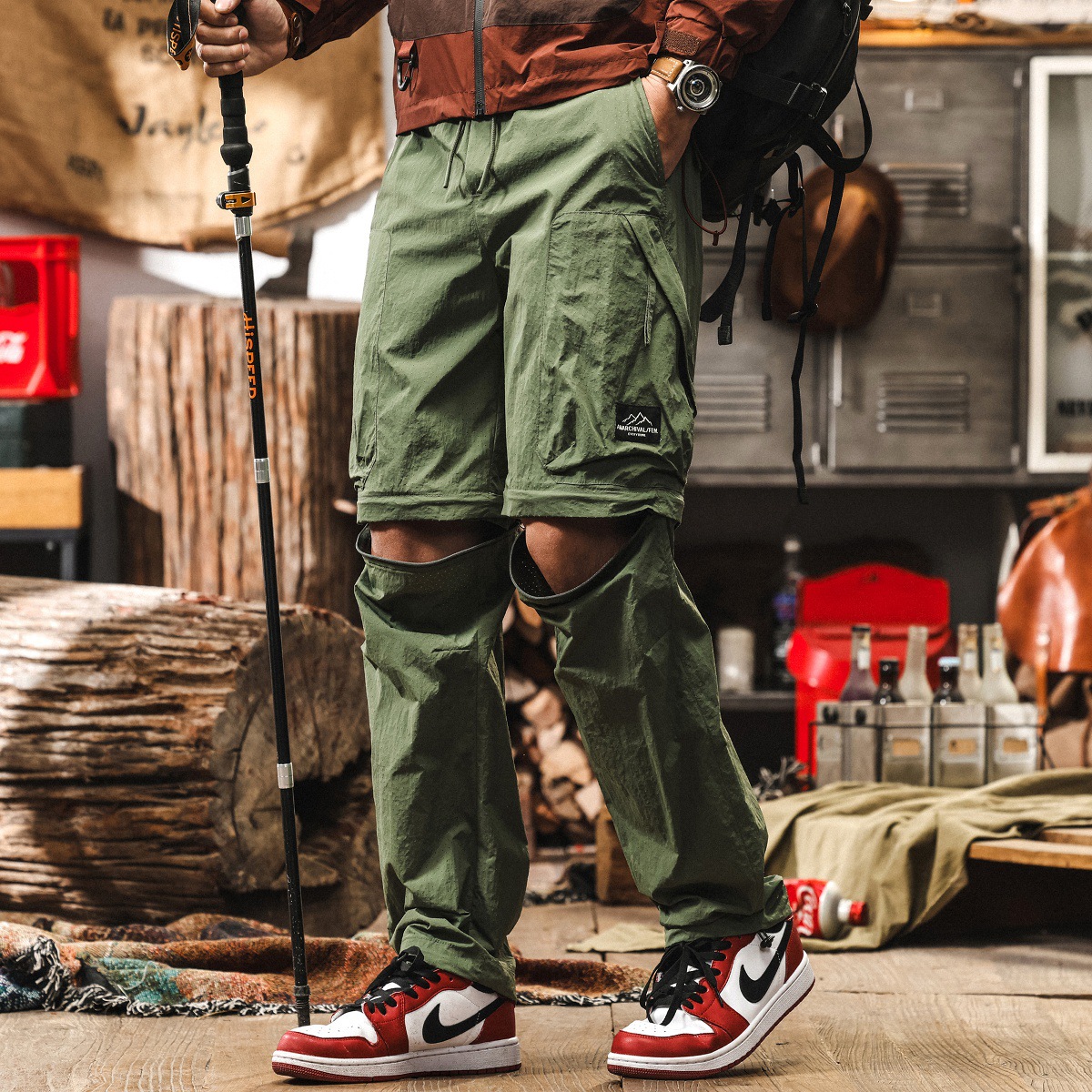 山系機能可拆卸工裝褲子男夏季薄款冰絲速幹褲寬鬆戶外徒步休閒褲