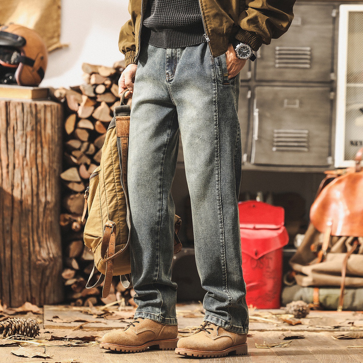 美式復古黑灰色直筒牛仔褲男秋季2025新款寬鬆長褲潮牌男士休閒褲