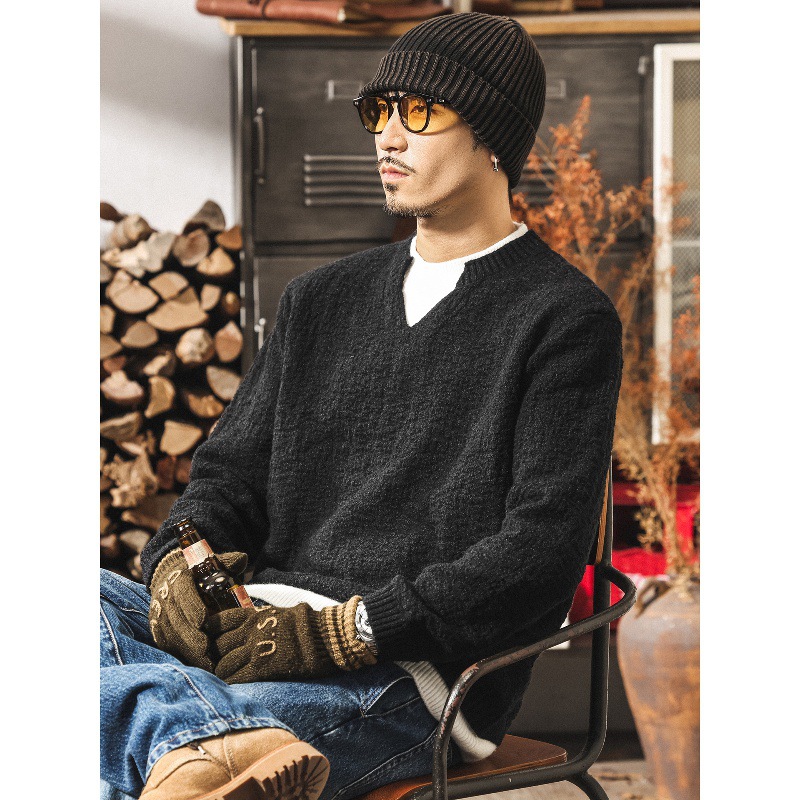 美式復古假兩件毛衣男款冬季加厚2025新款保暖寬鬆慵懶風針織衫男