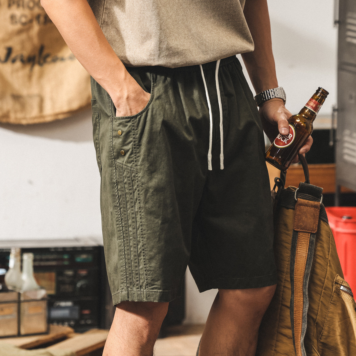 山系戶外軍綠色工裝短褲男寬鬆2025新款美式復古痞帥休閒五分中褲