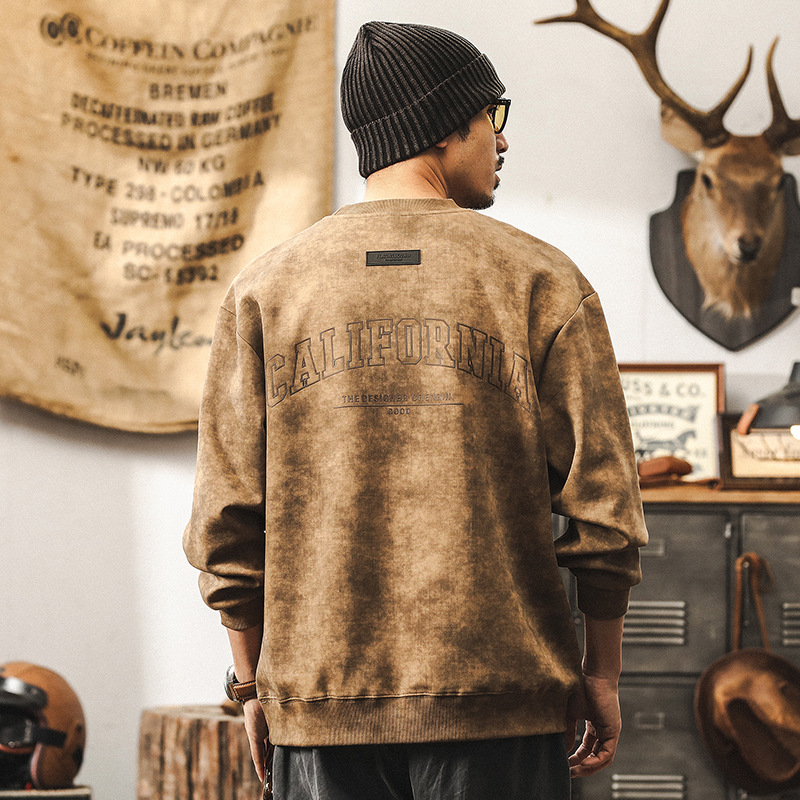 美式復古360g重磅衛衣男秋冬款寬鬆仿水洗做舊潮牌2024新款上衣男