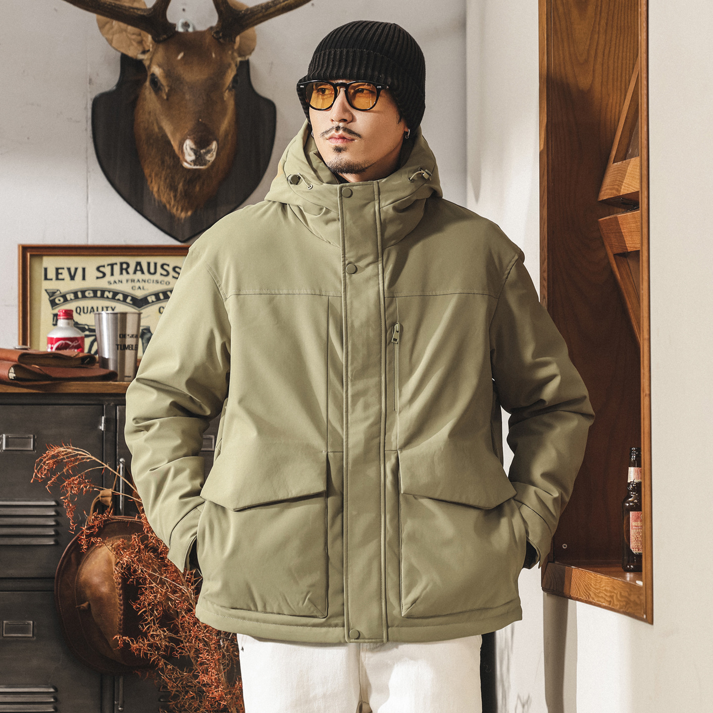 美式復古90鴨絨工裝羽絨服男連帽保暖抗寒防風派克服男士冬季外套