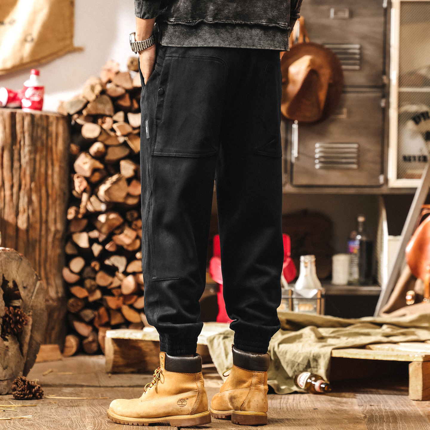 美式復古高級感麂皮絨褲子男秋季2025新款工裝設計感男士休閒褲潮