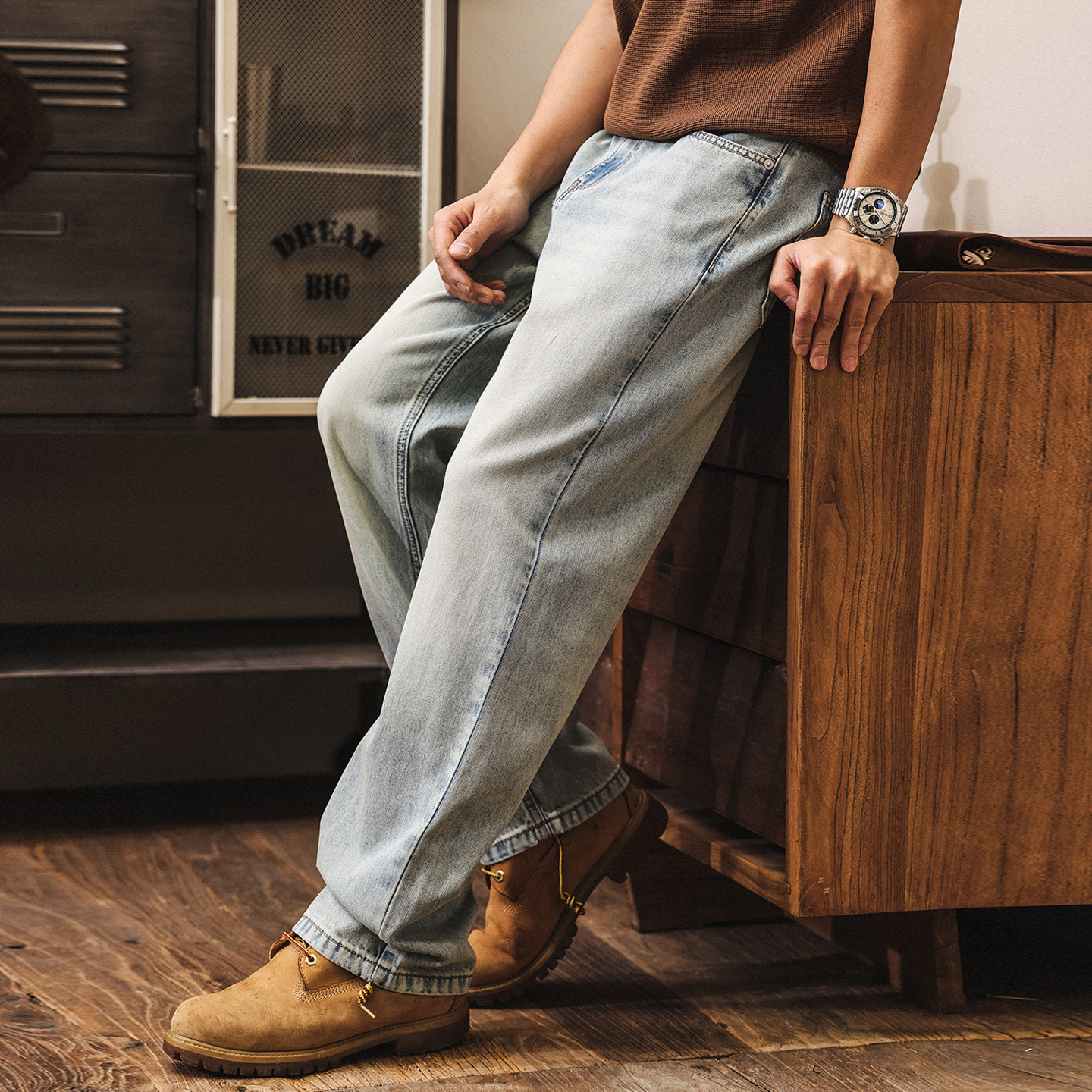 天絲萊賽爾薄款牛仔褲男直筒2026新款美式復古春季潮牌寬鬆休閒褲