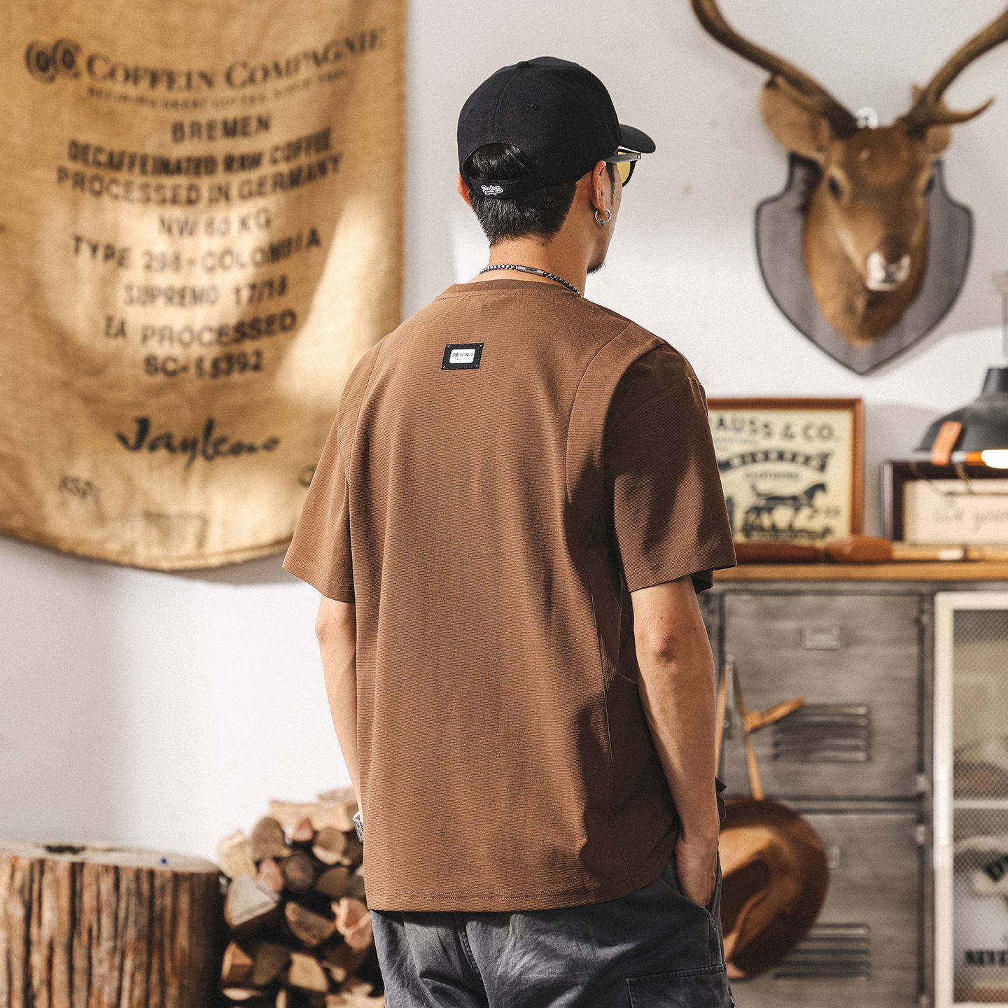 美式復古重磅T恤男夏季新款男士短袖2025寬鬆潮牌拼接半袖上衣男T