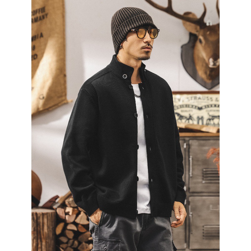 美式復古黑色開衫毛衣男春秋2025新款寬鬆慵懶針織衫外套男士秋冬