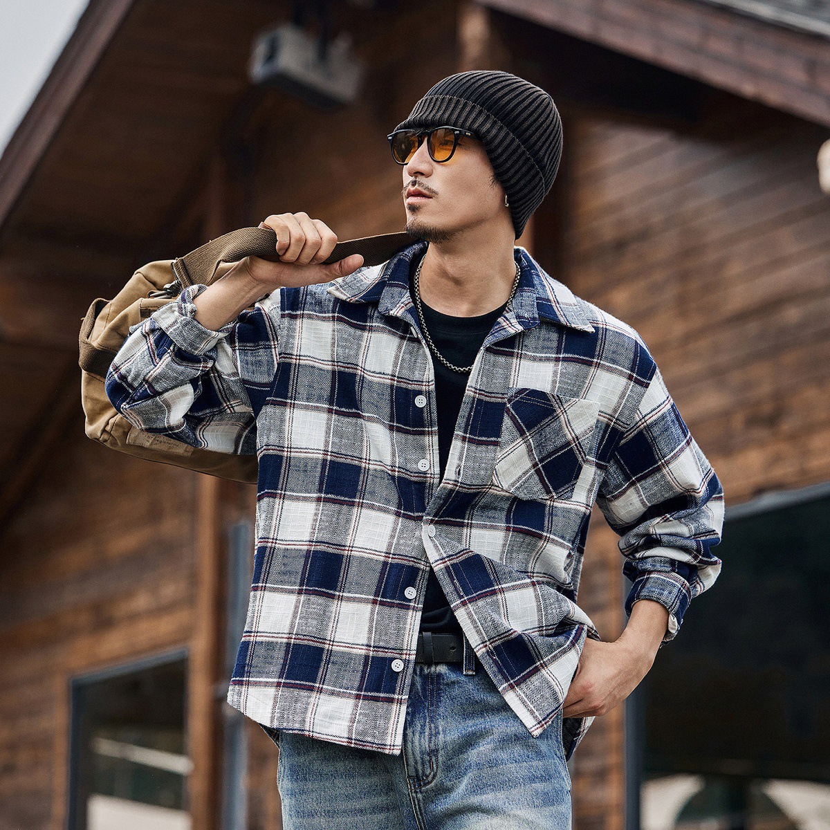 美式復古加厚格子襯衫男長袖春季新款日系潮牌休閒襯衣春秋外套男