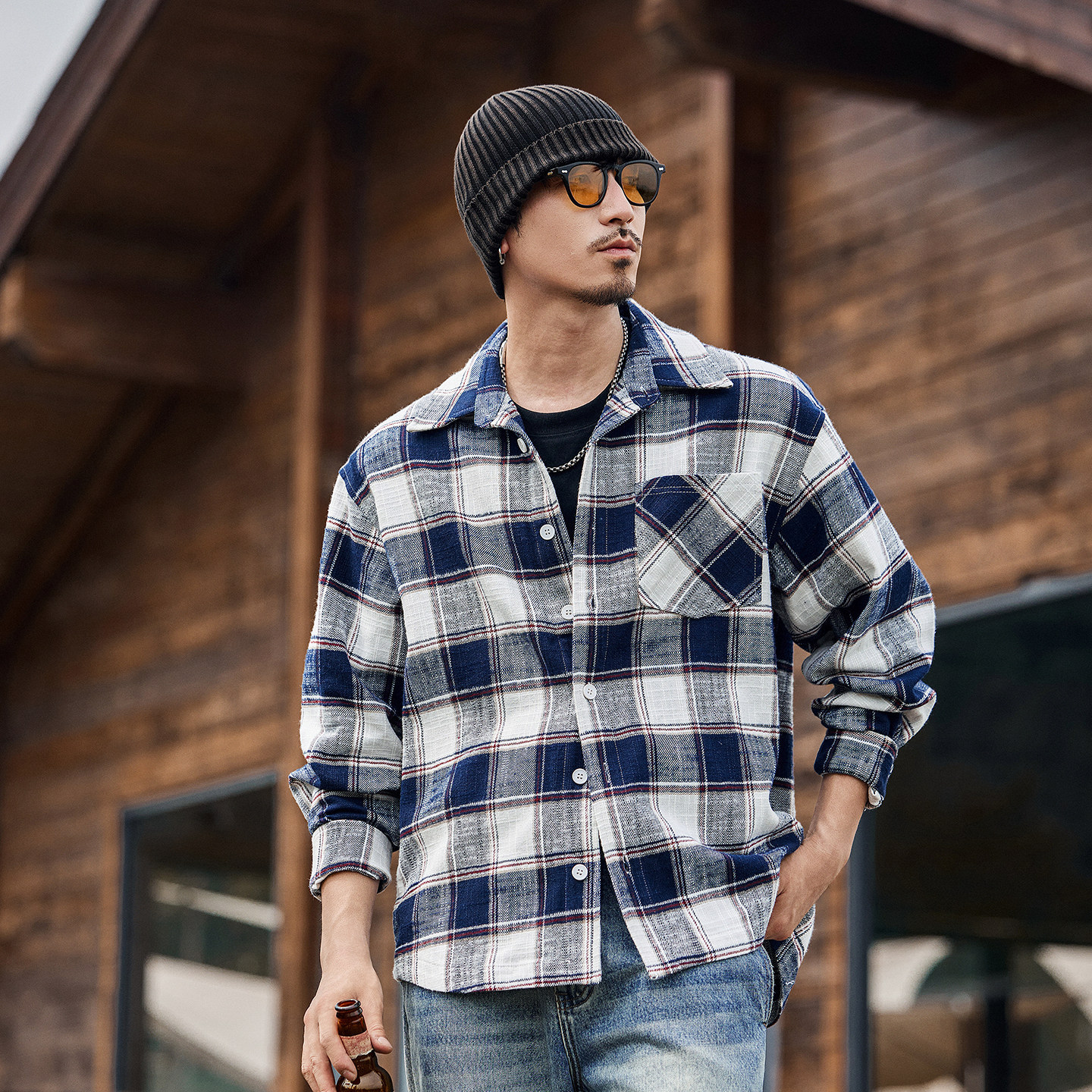 美式復古加厚格子襯衫男長袖春季新款日系潮牌休閒襯衣春秋外套男