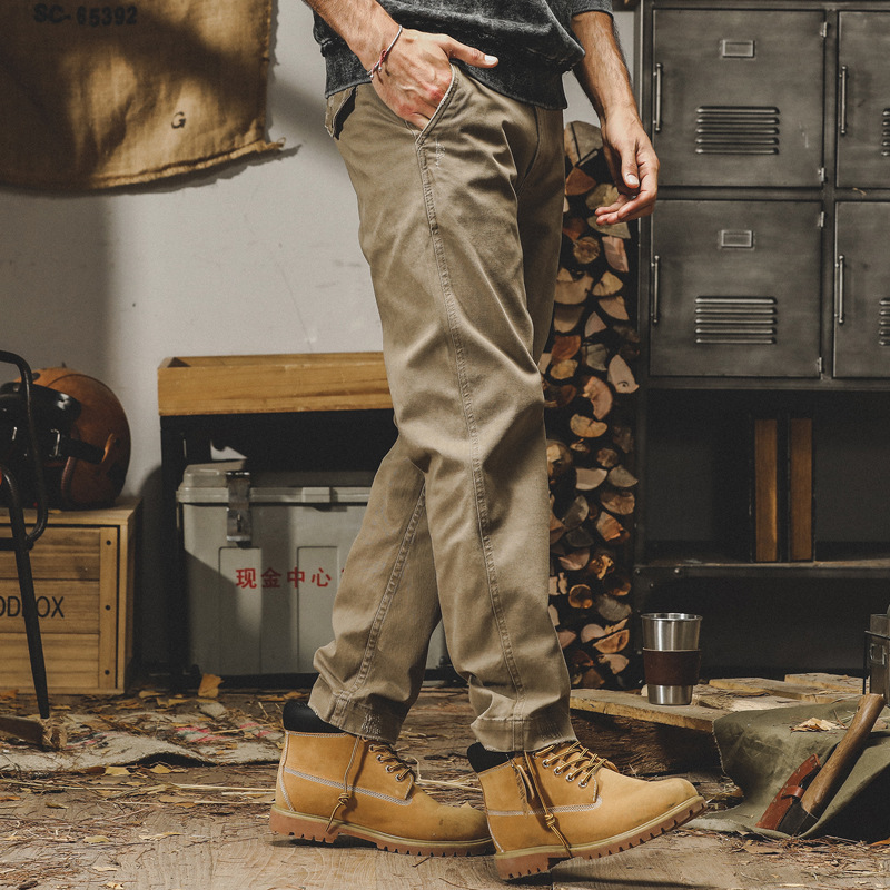 杰雷諾美式重磅復古硬挺工裝褲子男秋季斜紋彈力直筒男士休閒長褲