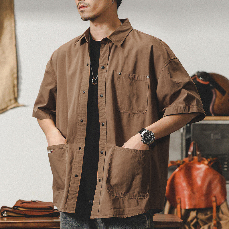 杰雷諾美式工裝襯衫男短袖夏季外套男薄款山系戶外通勤潮牌襯衣男