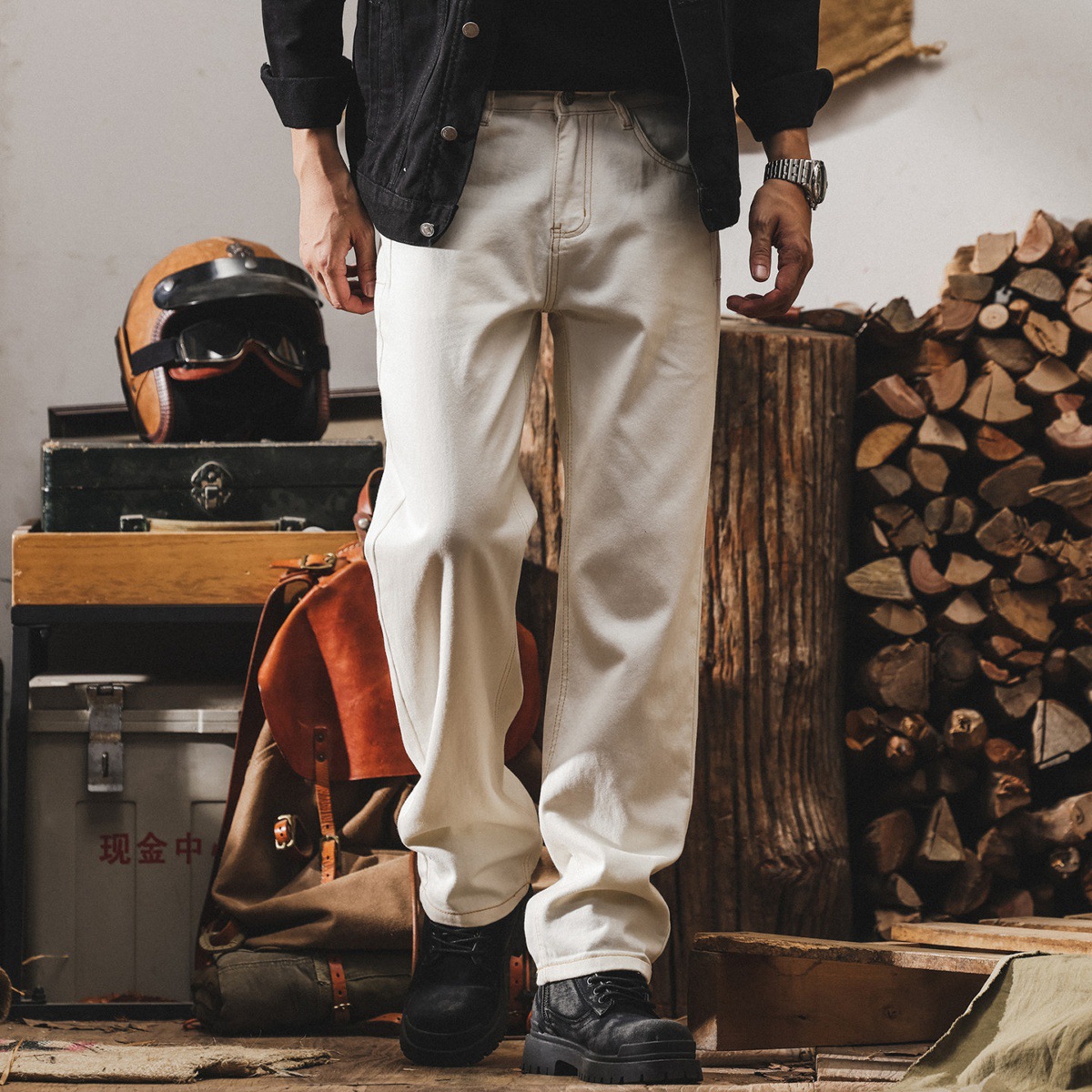 美式復古白色牛仔褲男直筒潮牌2026春季新款男士寬鬆水洗休閒長褲